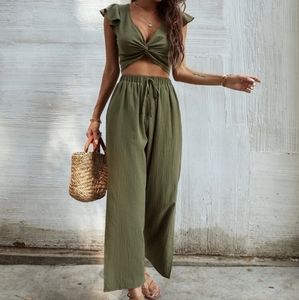 Ruffle Trim Twist Top and Pants Co-ord Set